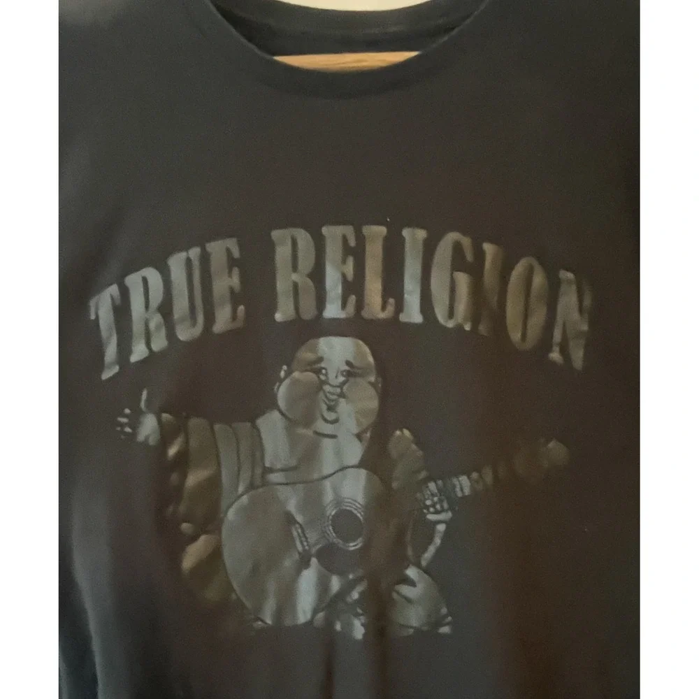 True Religion Shirt Men's XL Buddha All Black Guitar Graphic World Tour‎ Tee